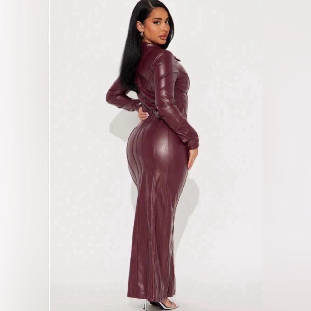 Nelly Faux Leather Maxi Dress - Burgundy NWT